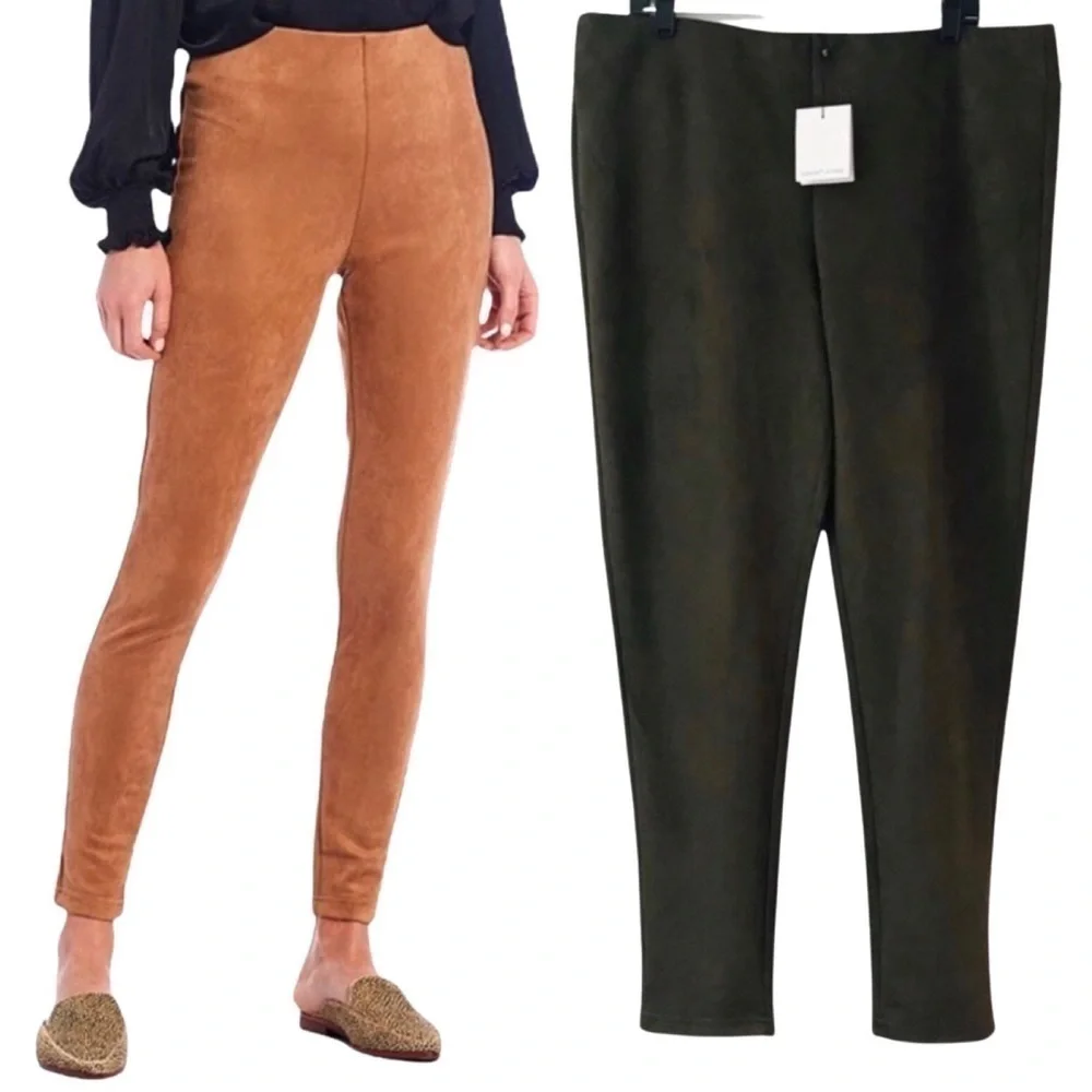 New! Gibson & Latimer High Rise Faux Suede Ponte Leggings Olive Pull On Pants